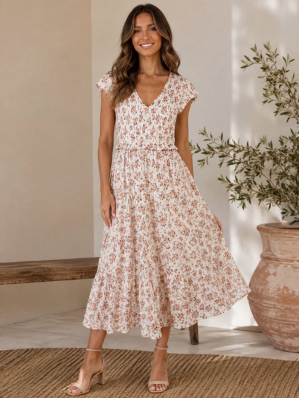 Floral Smocked Midi Dress